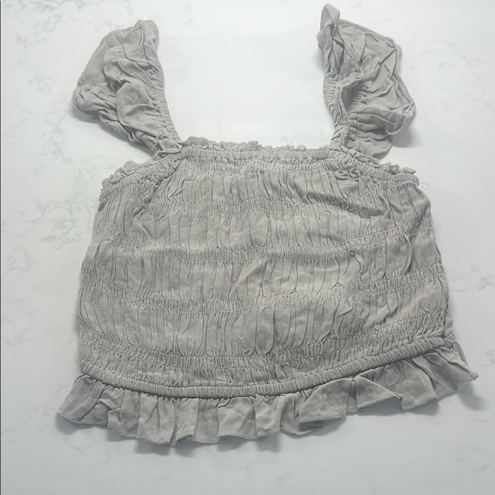 Ocean Drive Light Gray Ruffled Blouse